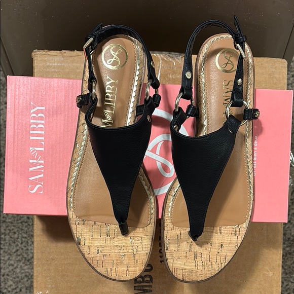 Sam & Libby Shoes - Sam & Libby Black Tan T-Strap Sandals